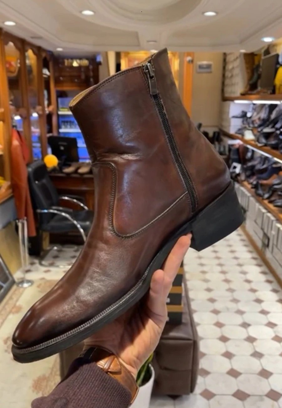 Men's Leather Inner Zip Boots