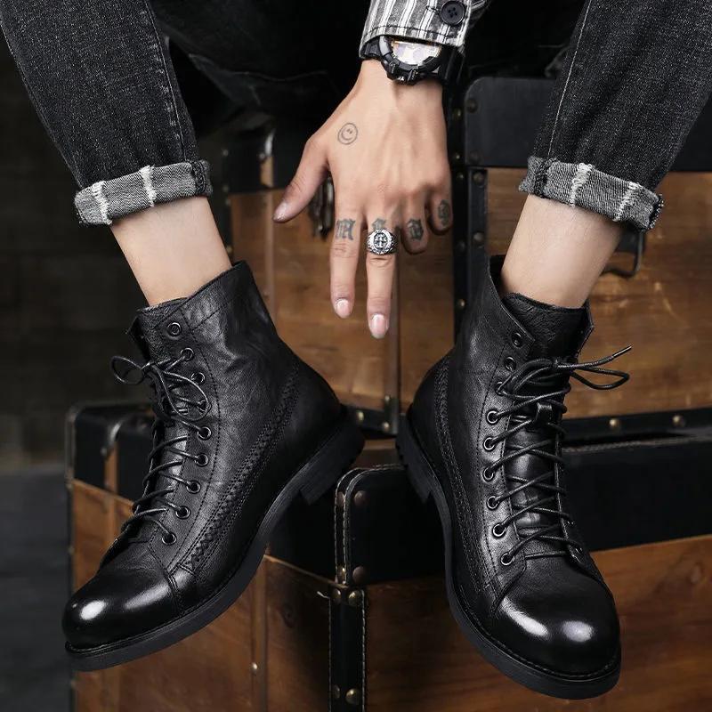 2024 Men's Handmade Genuine Leather High-top Boots