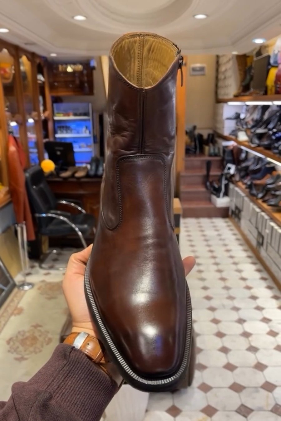 Men's Leather Inner Zip Boots