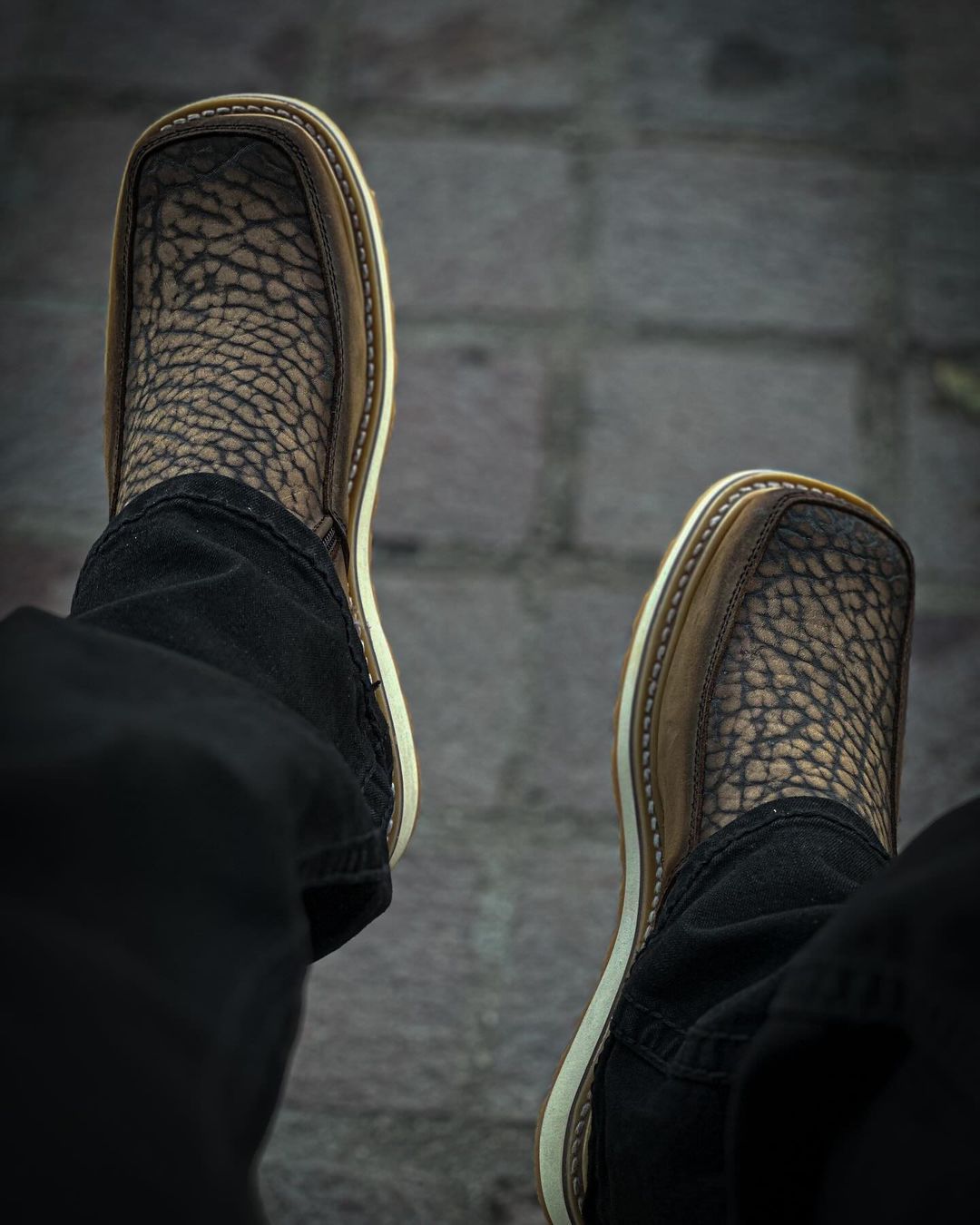 Vintage Stone Textured Cow Neck Ankle Boots